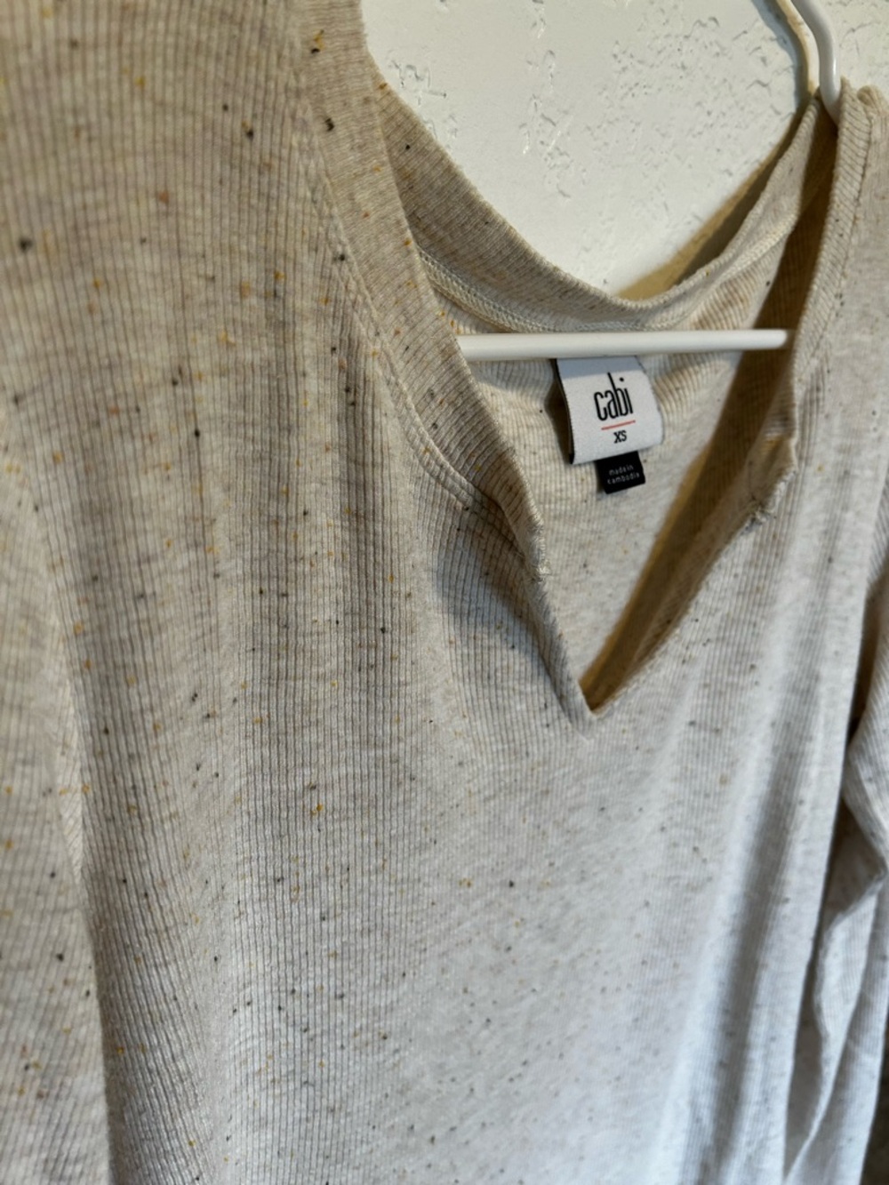 CAbi Cream Speckled Notch-Neck Long Sleeve Top - Picture 3 of 3